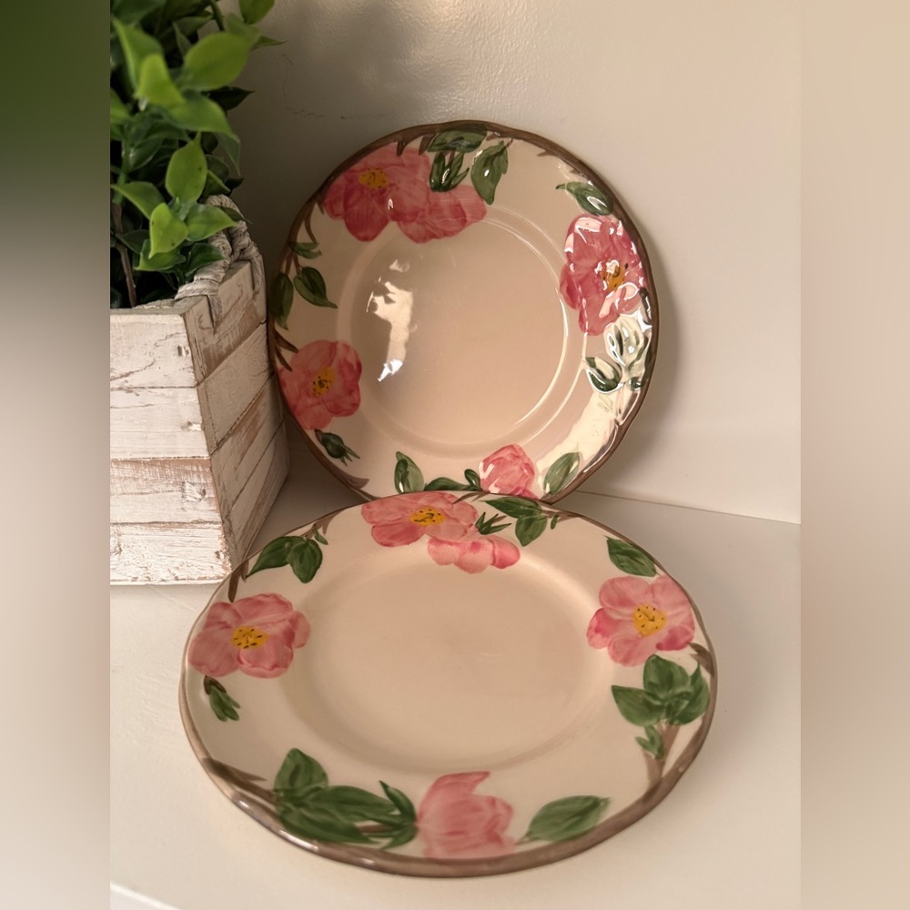 Franciscan Desert Rose Pink and Green Floral Set of Two 7.75” Salad Plates
